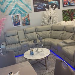 Sectional With Speaker And Wireless Charger And Electric Recliner