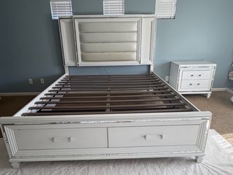 White King Bed Frame with Storage and Headboard