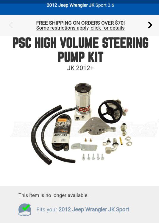 PSC Power
Steering Pump Kit for 2012-18 Jeep
JK 3.6L