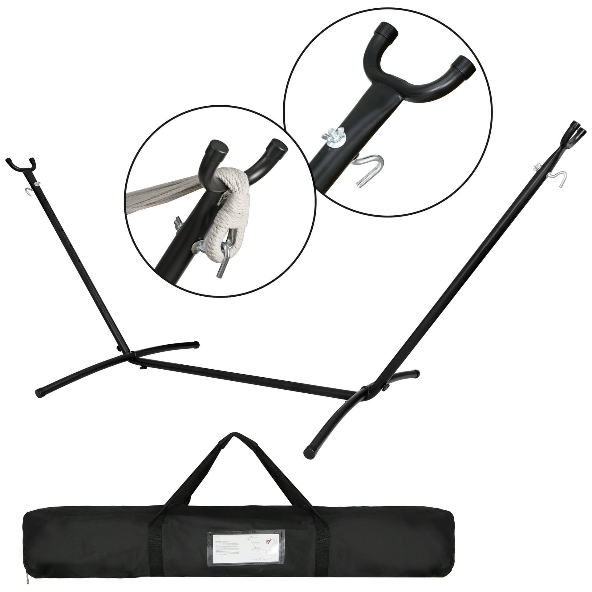 New 9ft Weather-Resistant Portable Steel Hammock Stand W/ Hook, Case, Black
