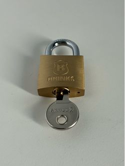 Brinks Brass Keyed Padlock w/ Key, Steel Traditional Shackle, Gold