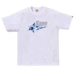 Bape White Tee With Blue Bape Star