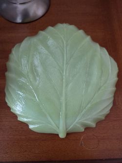Murano Glass Large Leaf Plate In Jadite Green $20