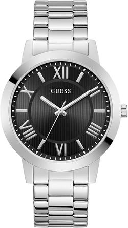 Guess Men's 44mm Watch - Silver Tone Stainless Steel Strap Black Dial Silver Tone Case