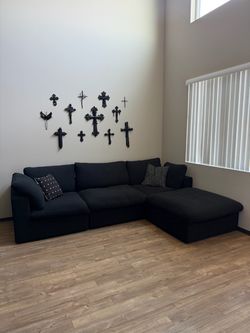 Black Modular Sectional Sofa + Storage Ottoman