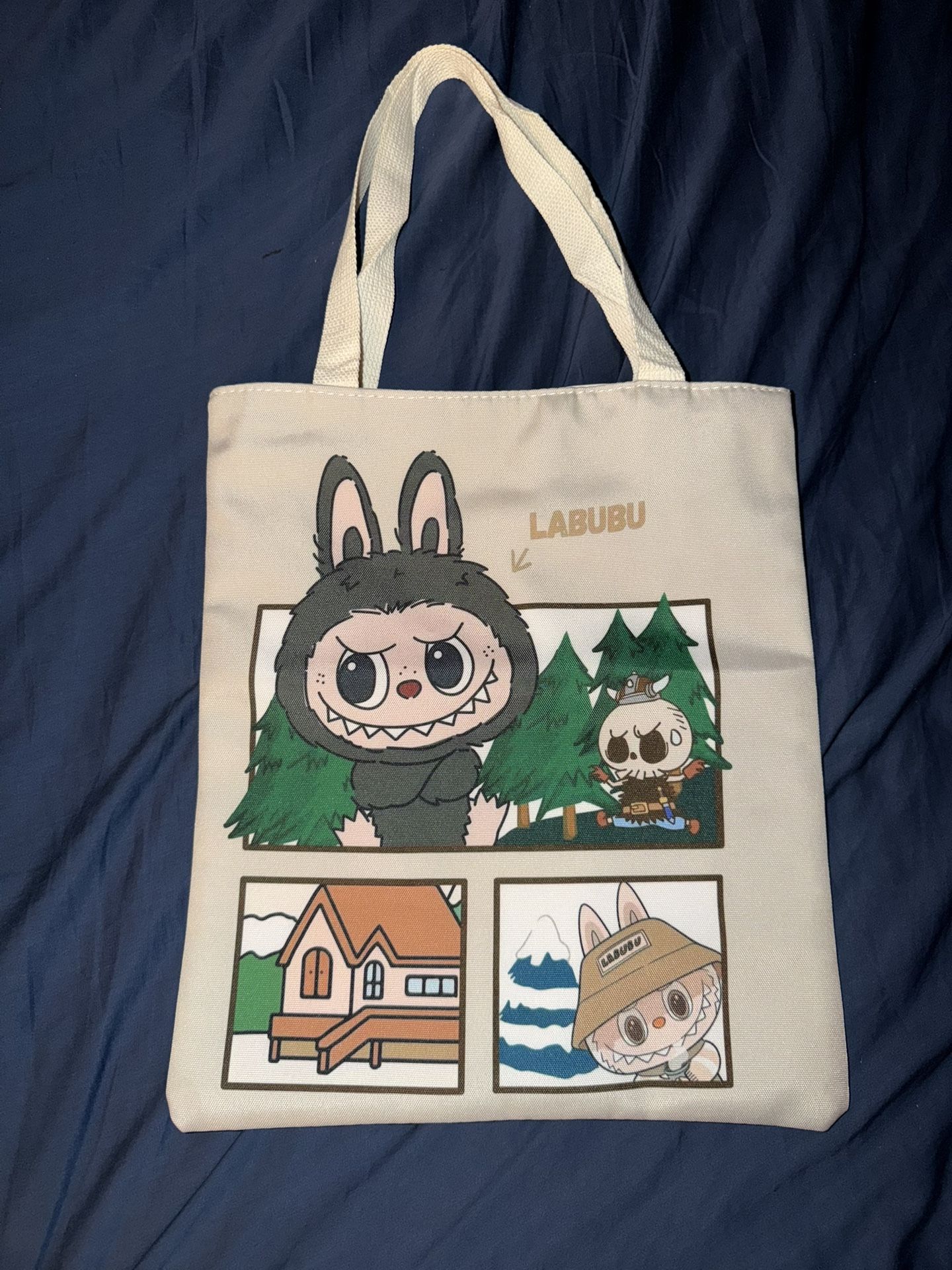 Zipper Tote Bag With Printed Labubu graphic