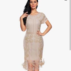 1920s Gatsby Flapper Dress with Sequins and Fringe Short Sleeve