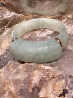 14K Yellow Gold Green Jade Saddle Ring 10