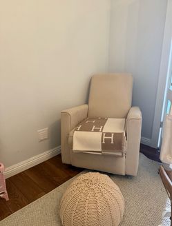 Beige Upholstered Glider Recliner Chair