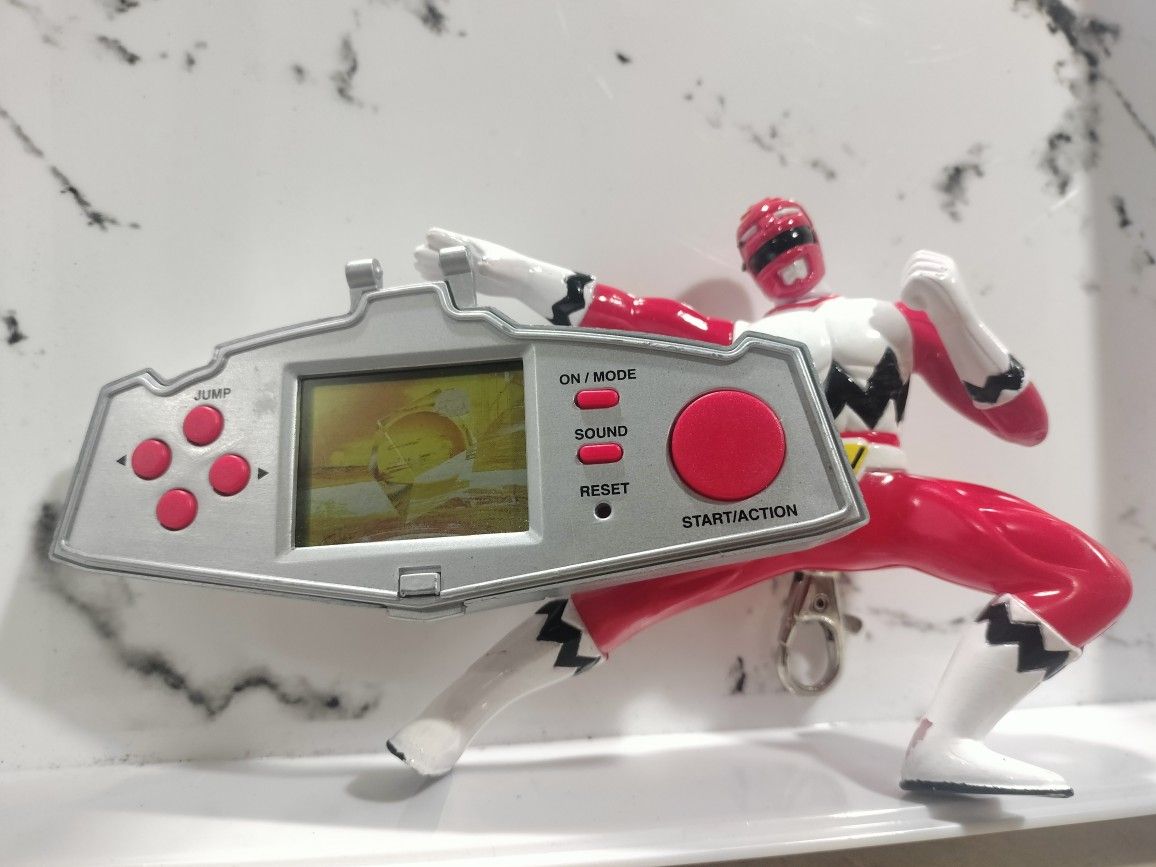 POWER RANGERS LOST GALAXY RED RANGER HAND HELD GAME - TESTED WORKING .  Large Action Figures Tote )