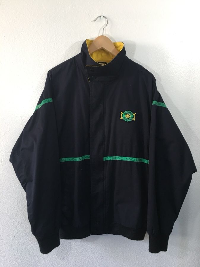 Vintage Adidas Yachting Sailing Jacket Navy Yellow White