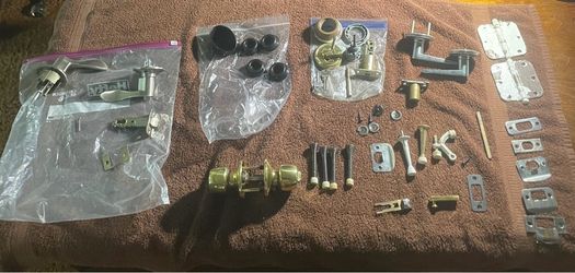 Assorted Door Hardware Lot - Knobs, Levers, and Hinges