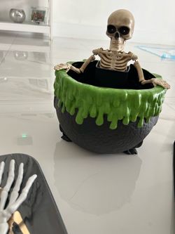 Halloween Skeleton Cauldron Candy Bowl