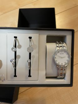 Crystal White mother pearl dial stainless steel boxiest ladies bulova watch