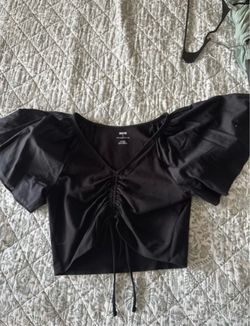 Anthropologie Black Puff Sleeve Crop Top