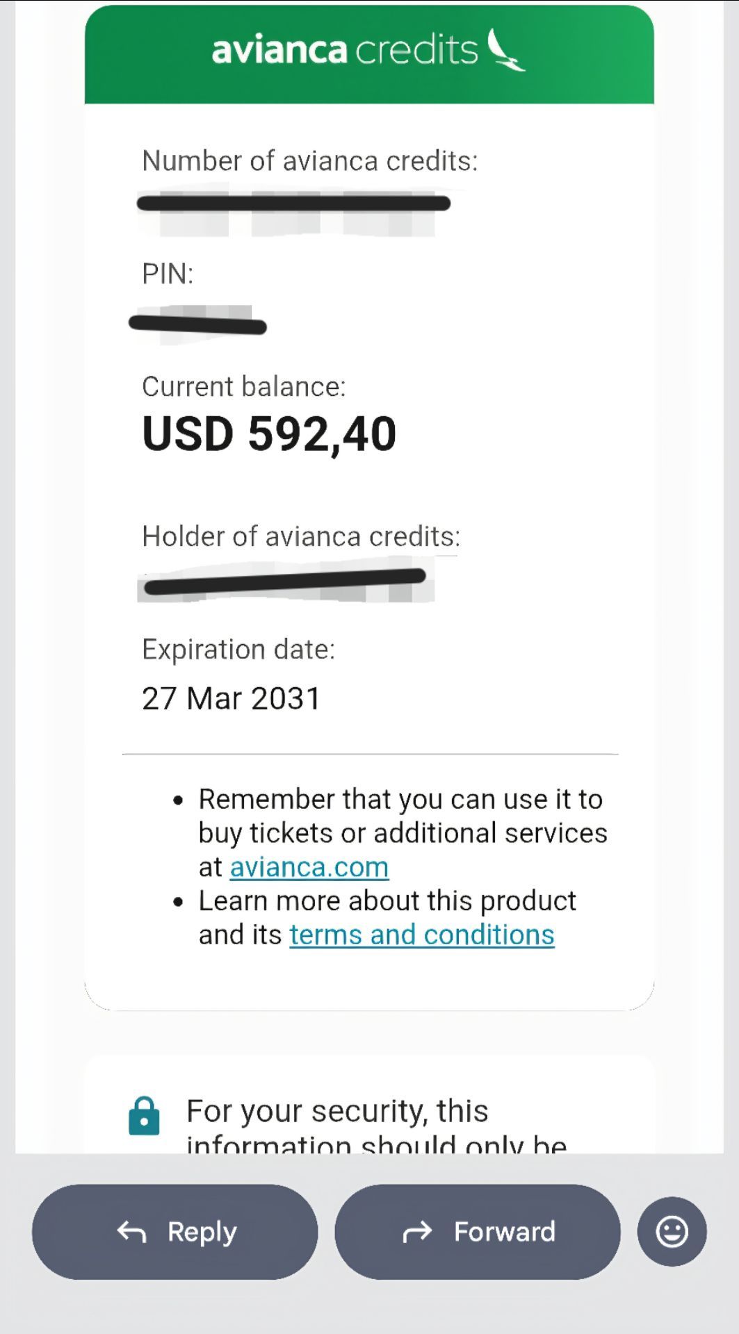 Avianca Airline Credits