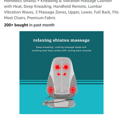 Homedics Shiatsu + Kneading & Vibration Massage Cushion with Heat, Deep Kneading, Handheld Remote, Lumbar Vibration Waves, 3 Massage Zones, Upper, Low