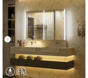 48 in. W x 30 in. H Rectangular Aluminum Surface/Recessed Wall Medicine Cabinet with Mirror and Light, Dimmable