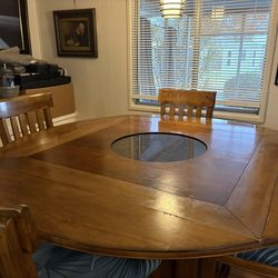 Solid Wood Dining Room Table With Lazy Susan and Storage Underneath