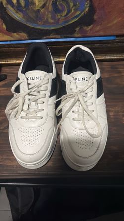 CELINE White & Black Leather Platform Sneakers