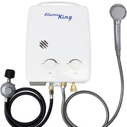 Flame King YSNAZ132 Portable Tankless Water Heater Propane Gas 5L 1.32GPM at 34,000 BTU, Outdoor Instant Hot Water Shower for RV, Camping, Farm, Cabin