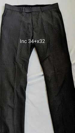 New Mens INC International. Concepts London Dress Pants. 34-35x32, Dark Gray Pinstripe, Flat Front, Very Soft, 75% Polyester, 15% Viscose, 10% Wool. T