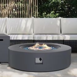 UPHA 42 in. 50,000 BTU Dark Gray Round Iron Outdoor Propane Gas Fire Pit Table with Propane Tank Cover