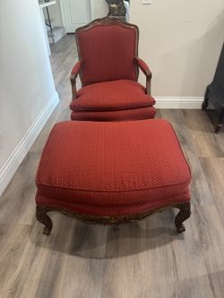 Beautiful Newly Upholstered Ornate Chair and Ottoman
