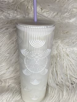 White Starbucks cup rainbow design