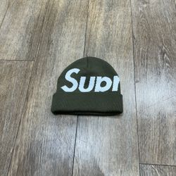 SUPREME BIG LOGO OLIVE GREEN BEANIE 