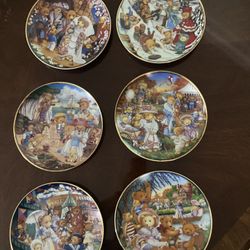 Vintage Set Of 6 Franklin Mint Heirloom Collector Teddy Bear Plates