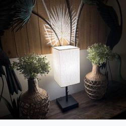 Bedside Lamp for Nightstand Square fabric Shade