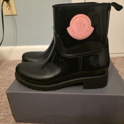 Moncler Rain Boots Pink Logo Size 10