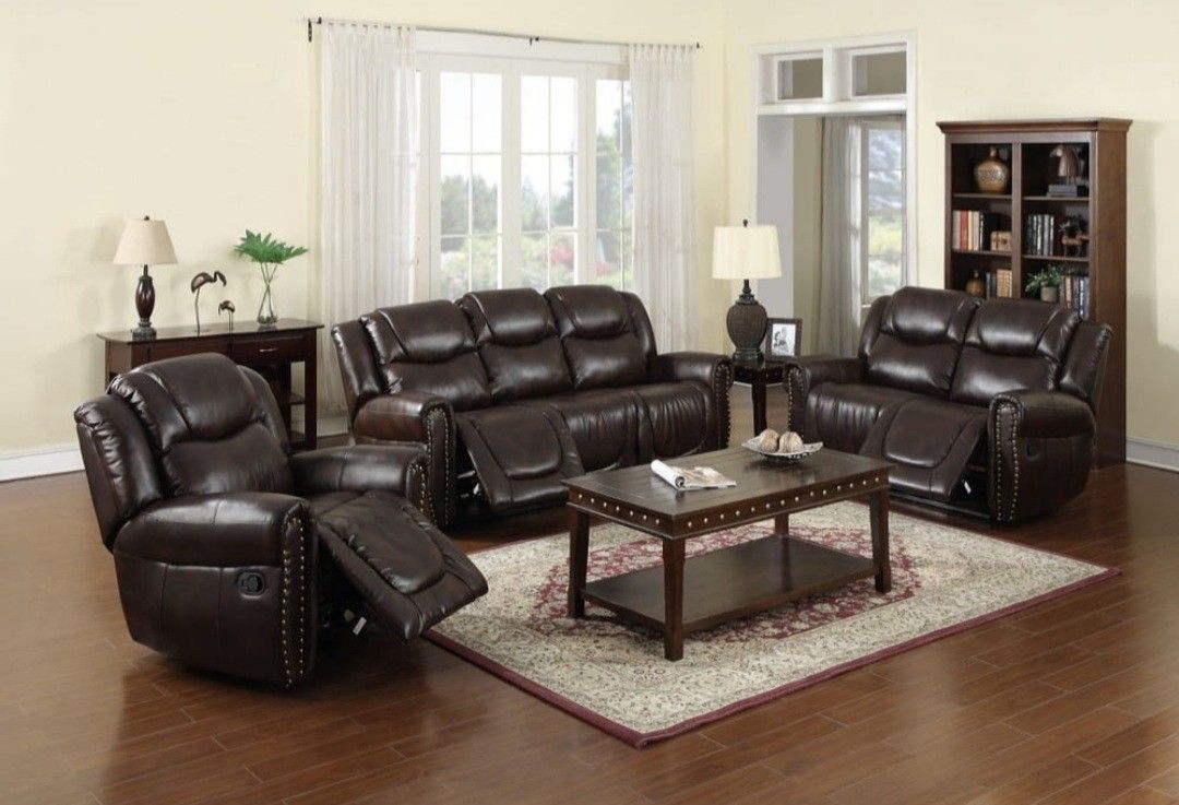 New 3pc Reclining set Brown bonded leather