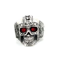 925 Sterling Silver Heavy Skull With Red Eyes Ring 16.50grams Size 13 172056 3