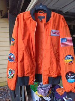 Forever 21 NASA Patch Bomber Jacket Orange