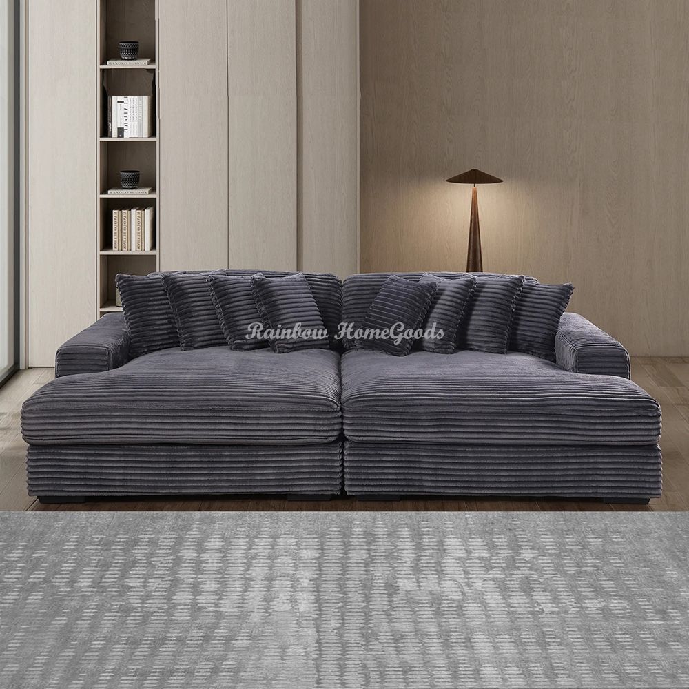 Oversized Corduroy Sleep Sofa Bed, Double Chaise Modular Sectional Couch