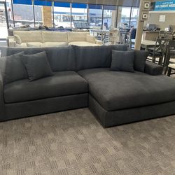 Big Soft Black Chaise Corduroy Sectional Couch