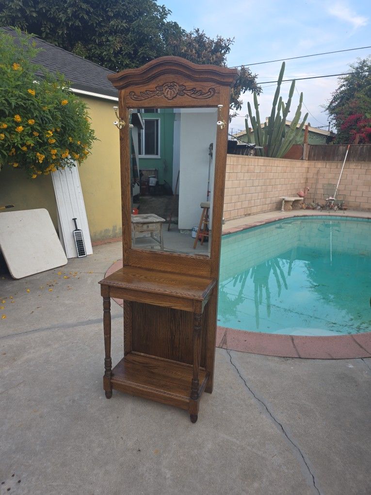 Vintage Hall Tree Mirror Cabinet 