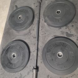Olympic Weight Set. With Bar & Bumper Weights 180lbs All Together Read Description Below 