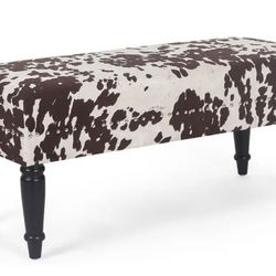39" Mid-CenturyUpholstered Cowhide Bench Design (Microfiber Fleece) with Rivet Details NEW