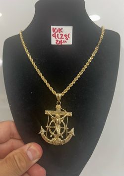 10K Solid Gold Rope Chain and Pendant 41.2Gr 24 Inches Long