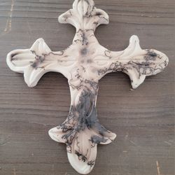 Chalkware Marble Look Cross Wall Hanging Christianity Religious 