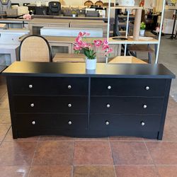 Modern Stylish Bedroom Double Dressing Table, 6 Drawer Wide Chest of Drawers, Traditional Bedroom Dressing Table (Black) 