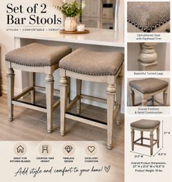 Set of 2 Upholstered Counter Height Bar Stools