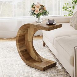 C-Shaped End Table, Wood Side Table For Couch Sofa ( Only One )