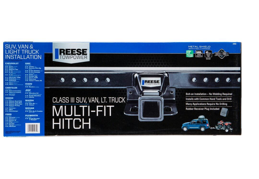 Reese Towpower 37042 Class III/IV 2 Square Tube Multi-Fit Receiver with Hitch Plug Cover, Complete with all brackets and hardware to mount this hitch