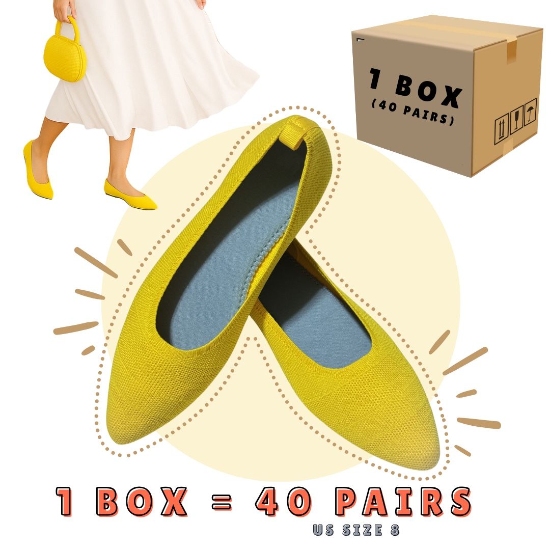 40 Pairs of Yellow Women’s Pointed-Toe Ballet Flats, Elegant & Lightweight Knit Shoes w/ Super-Soft Cushioned Insole, Flexible Outsole & Chic Style