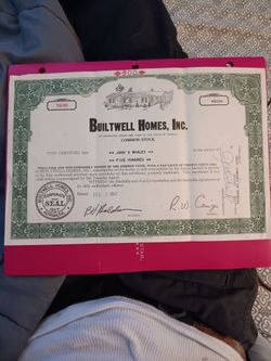 Builtwell Homes Inc. 1967 Stock Certificate
