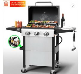 3-Burner Propane Gas Grill on Wheels selling with the gas together
